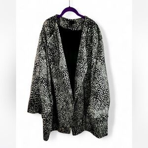 Rafaella Black and White Animal Print Plus  Size Waterfall Collar Coat